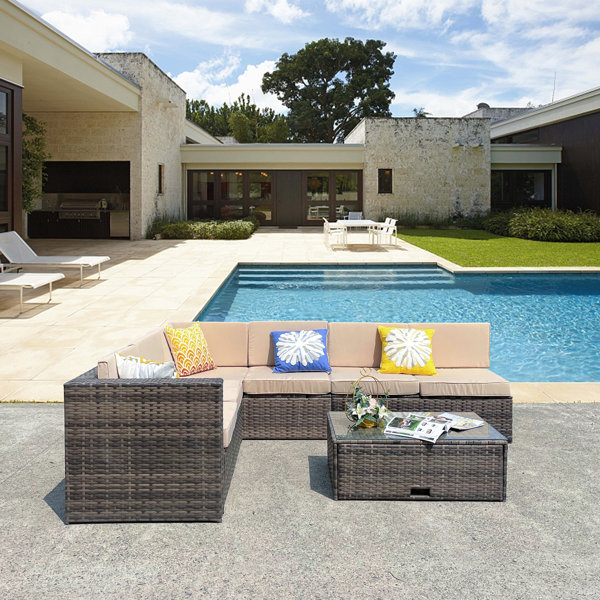 Latitude Run® Wicker/Rattan 6 Person Seating Group With Cushions Wayfair